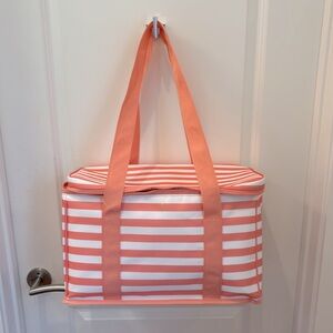 NWT Kate Spade New York peach and white striped insulated cooler Tote Bag